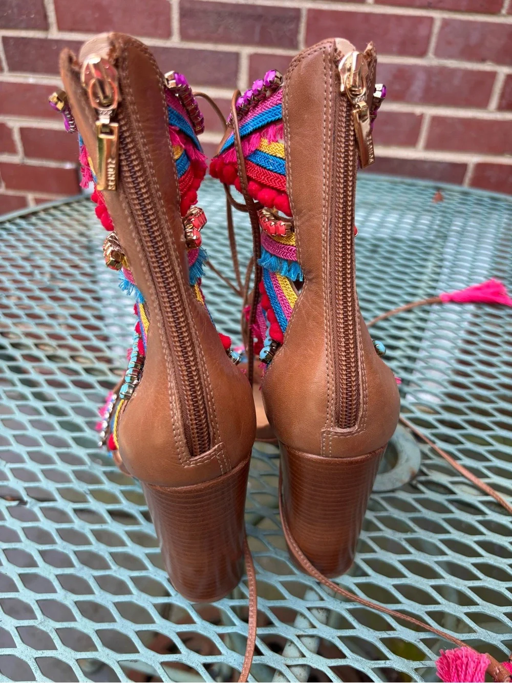 Schutz Calla Block Heeled Leather Sandals Lace-Up Multi-Color women 8.5